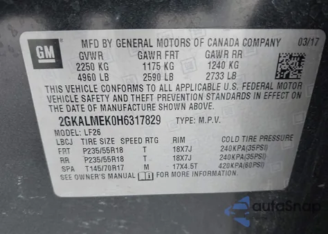 2017 GMC Terrain Sle-1 z USA, uszkodzony, nr VIN 2GKALMEK0H6317829